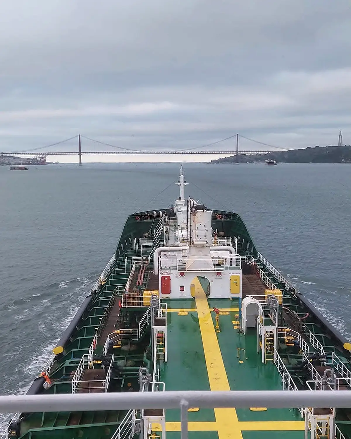 View from the deck of a vessel underway