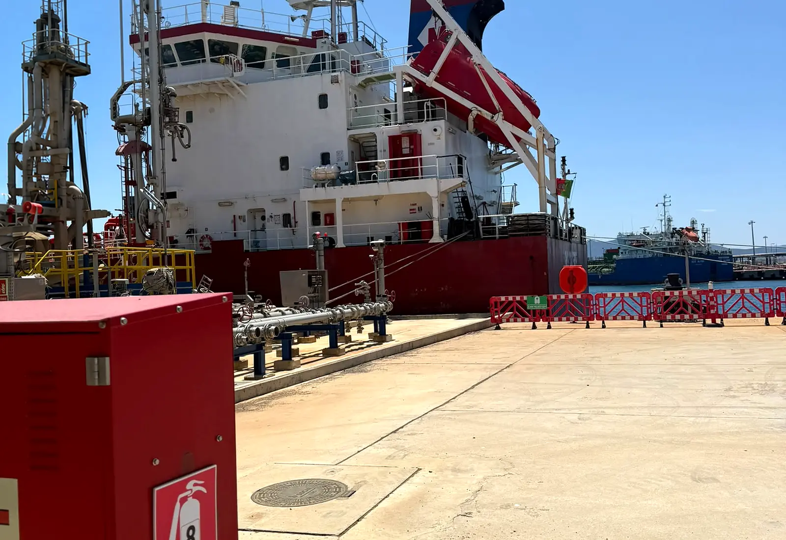 Gas carrier berthed during terminal operations